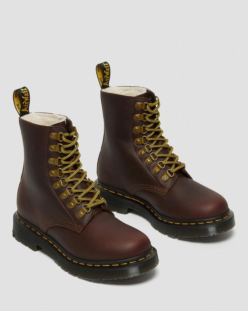 Women's Dr Martens 1460 Pascal DM's Wintergrip Leather Lace Up Boots Brown | AU 184AHK